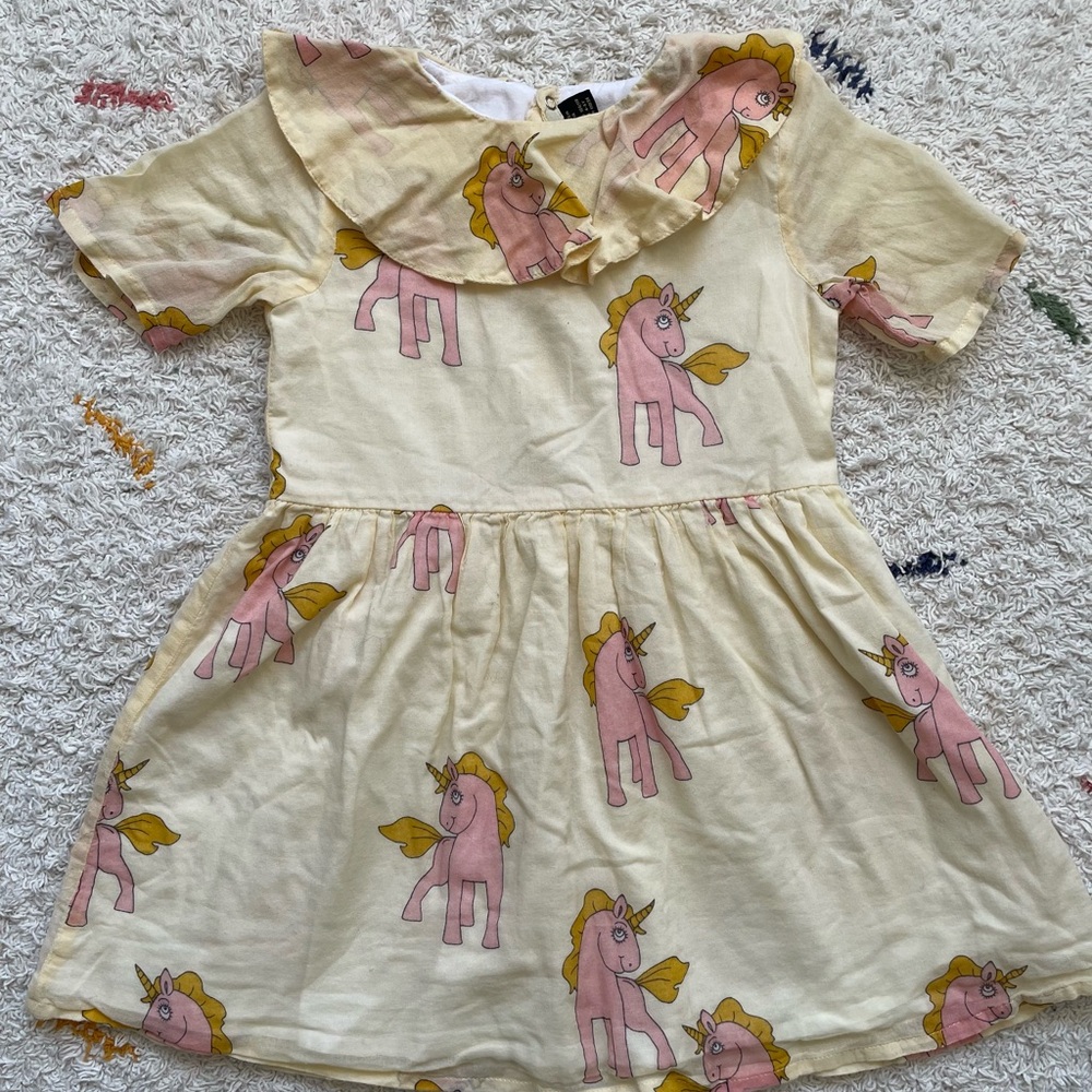 Mini Rodini Cream and Pink Unicorn Dress